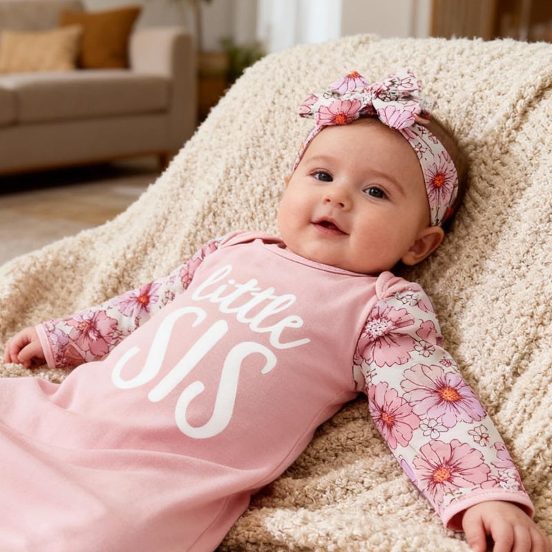 AMAWMW Newborn Baby Girl Floral Sleeper Gowns Little Sister Nightgown Outfit Baby Girl Shower Gifts Stuff Essential Item - Image 2