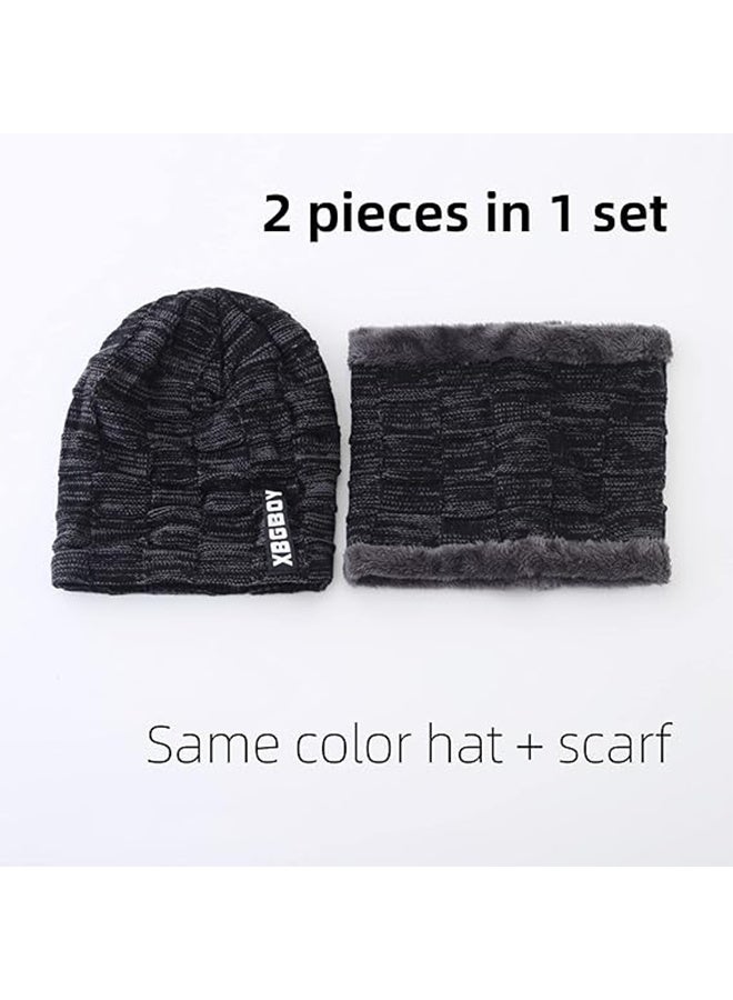 2pcs Men Winter Beanie Hats Scarf Set Warm Knit Hats Skull Cap Neck Warmer with Thick Fleece Lined Winter Outdoor Sports Hat Sets Black - Image 3