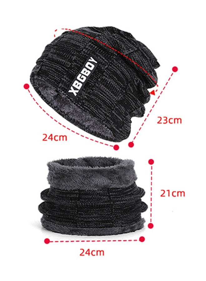 2pcs Men Winter Beanie Hats Scarf Set Warm Knit Hats Skull Cap Neck Warmer with Thick Fleece Lined Winter Outdoor Sports Hat Sets Black - Image 2