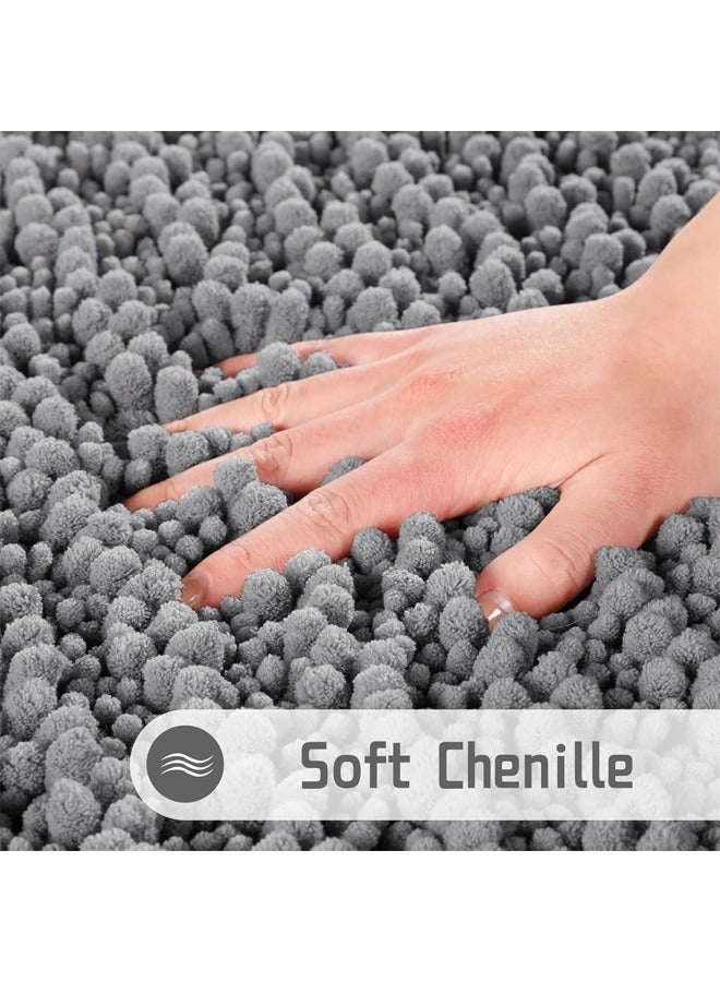 يلا جوي سجادة حمام فاخرة من الشنيل، سجاد حمام سميك وناعم للغاية وذو قدرة امتصاص عالية، سجاد حمام مخملي غير قابل للانزلاق وقابل للغسل والتجفيف في الغسالة، مناسب للحمام والدش وحوض الاستحمام (24 بوصة × 16 بوصة، رمادي) - Image 2