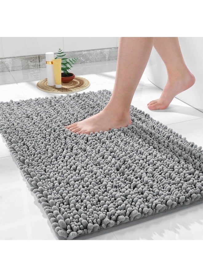 يلا جوي سجادة حمام فاخرة من الشنيل، سجاد حمام سميك وناعم للغاية وذو قدرة امتصاص عالية، سجاد حمام مخملي غير قابل للانزلاق وقابل للغسل والتجفيف في الغسالة، مناسب للحمام والدش وحوض الاستحمام (24 بوصة × 16 بوصة، رمادي) - Image 1