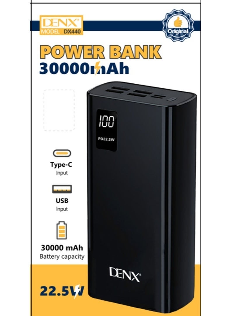 Denx بنك الطاقة DX440 30000mAh شاحن محمول سريع الشحن 22.5W مع شاشة LED لعرض البطارية سعة عالية مخرج مزدوج USB احتياطي للطاقة للهواتف الذكية والأجهزة اللوحية للسفر والاستخدام الخارجي - Image 2