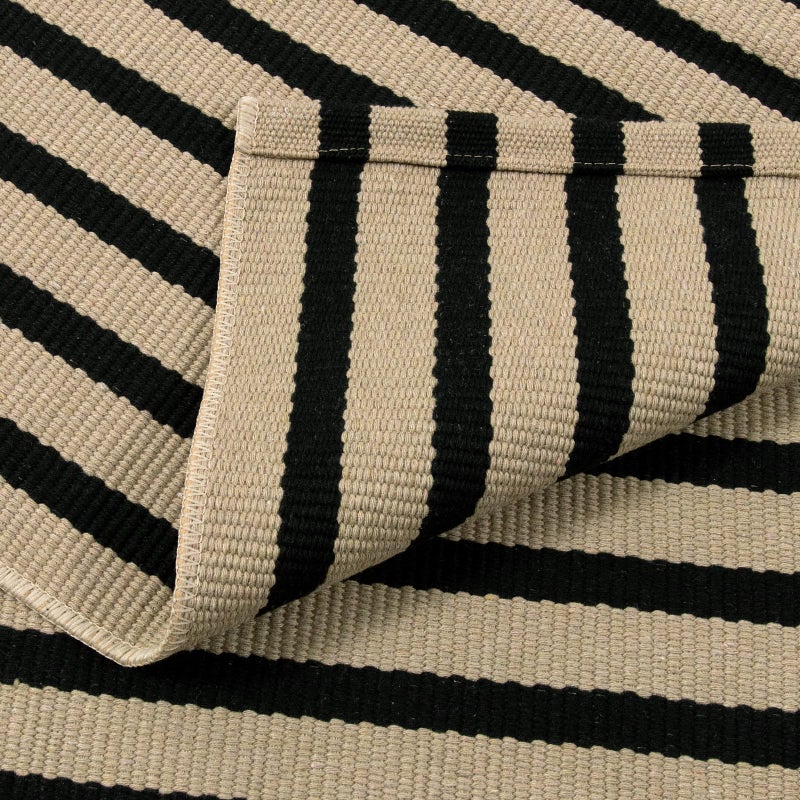 LEEVAN Collive Black and Tan Outdoor Rugs  3x5 Stripe Front Porch Rugs Hand-Woven Front Door Mat  Washable Cotton Reversible Entry Rugs Layered Doormats for Outside Entrance Patio Balcony Living Room Kitchen - Image 2