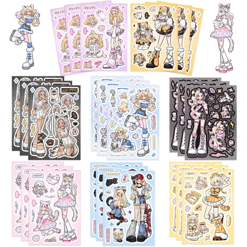 Korean Cartoon Collage Cute Girl Phone Case Stickers Set 8ZD080 Goo Goo Cats (default 8 sheets/bag)