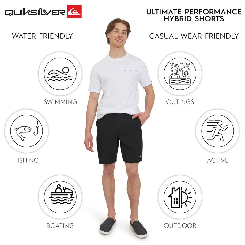 Quiksilver Men's Regular Fit Fixed Waist Water Friendly Active Hybrid Shorts, Solid Design - Black, 36 - Image 2