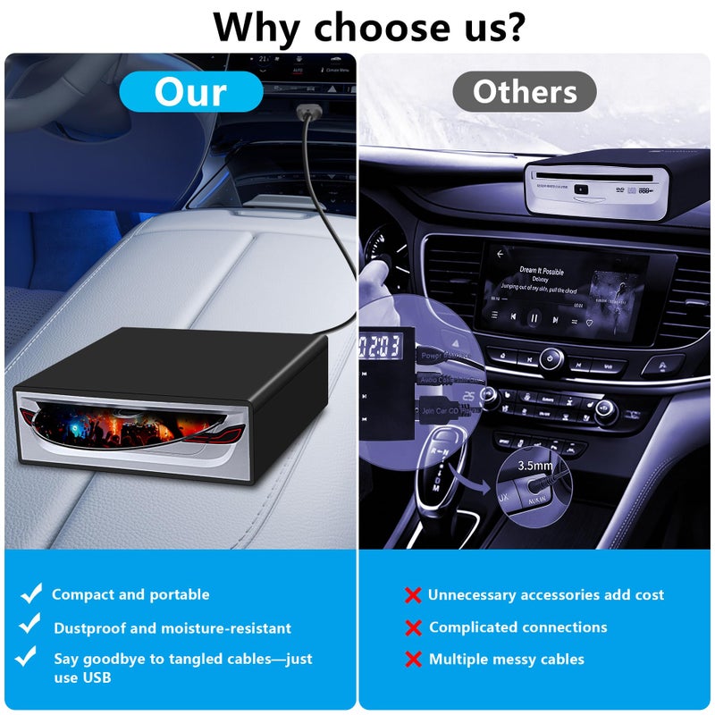 LSLYA Portable External CD Player for Car - Plug and Play Universal USB CD Drive, Compatible with Android 4.4+/TV/MacBook Pro/Laptop/Desktop, Plug & Play - Image 3