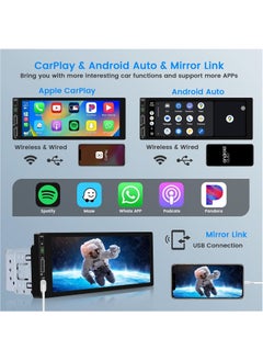 زيستيك راديو سيارة لاسلكي Apple CarPlay مقاس 6.9 بوصة مع كاميرا احتياطية، شاشة لمس Din واحدة، بلوتوث 5.1، راديو سيارة Android Auto، Mirror Link EQ، مشغل وسائط متعددة للسيارة FM مع 2USB SWC MIC + جهاز تحكم عن بعد  - Image 2