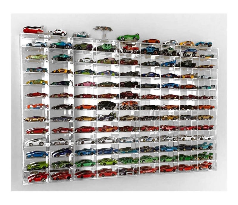 DisplayGifts Display Case Wall Cabinet for 164 Scale Matchbox Hot Toy Cars Wheels 108 Slots UV Protect Mirrored Background