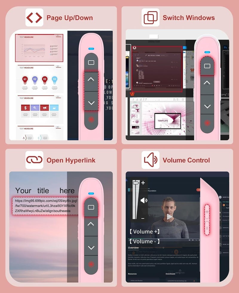 rts USB Type-C 2 in 1 Last Pointer 2024-2025 Presentation Clicker for PPT PowerPoint Clicker, Hyperlink Volume Control Wireless Presenter, RF 2.4GHz USB Remote Control for Keynote/MAC/PC/Laptop Pink - Image 2