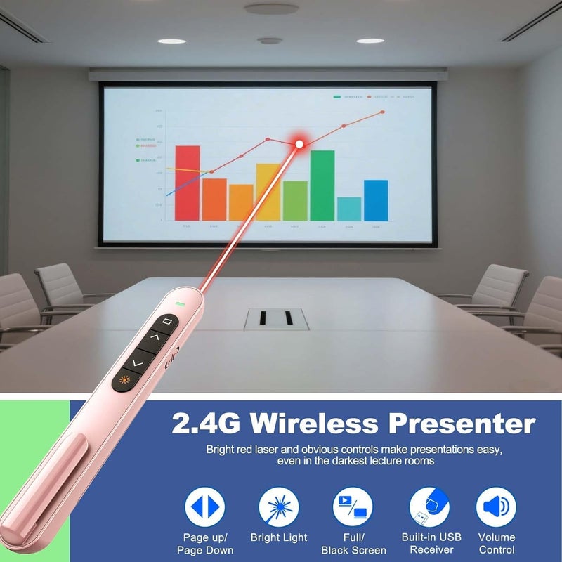 rts USB Type-C 2 in 1 Last Pointer 2024-2025 Presentation Clicker for PPT PowerPoint Clicker, Hyperlink Volume Control Wireless Presenter, RF 2.4GHz USB Remote Control for Keynote/MAC/PC/Laptop Pink - Image 4