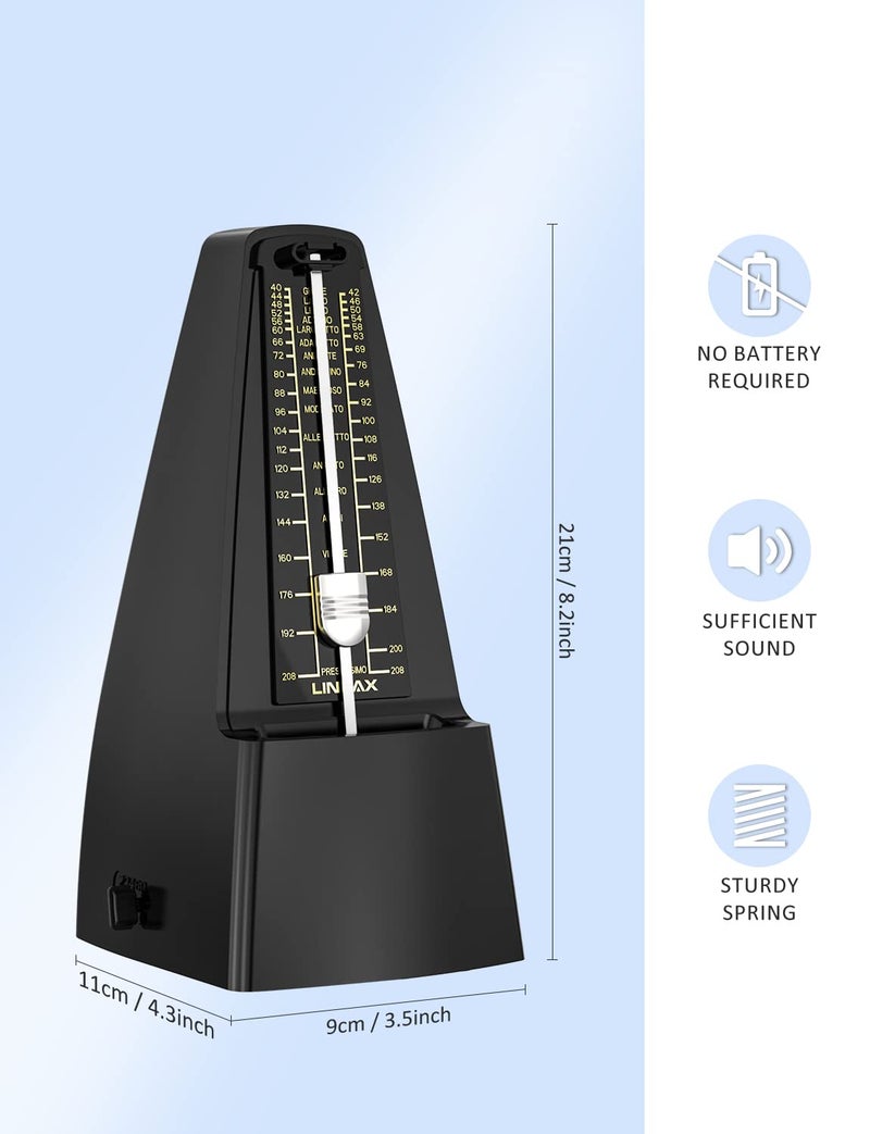 Linrax M1 Mechanical Metronome for Piano Guitar Bass Ukulele Drum Violin Cello Saxophone Trumpet and Other Musical Instruments, Track Tempo and Beat, Loud Sound, High Precision, Black - Image 3