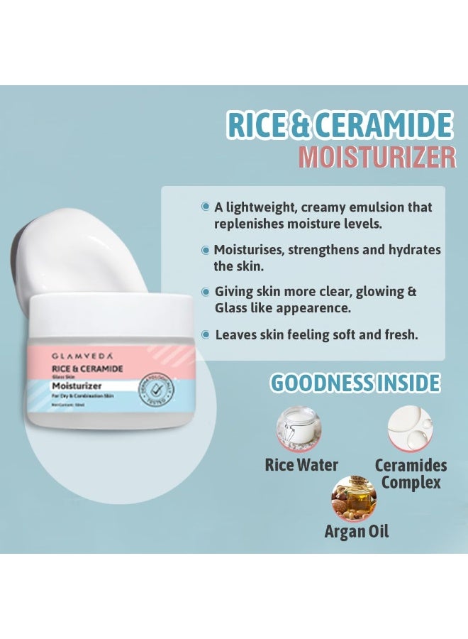 Glamveda Rice & Ceramide Face Serum & Moisturizer Combo for Dry & Sensitive Skin | Deep Hydration, Skin Barrier Repair & Nourishment | For Men & Women - Image 3