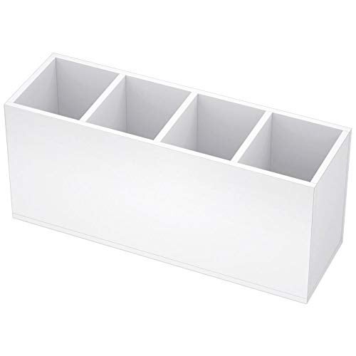 NIUBEE Acrylic Pen Holder 4 Compartments, White Pencil Organizer Cup for Countertop Desk Accessory Storage (White) - Image 1