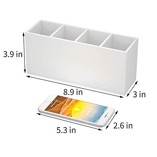 NIUBEE Acrylic Pen Holder 4 Compartments, White Pencil Organizer Cup for Countertop Desk Accessory Storage (White) - Image 3