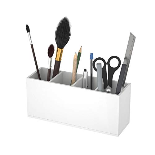 NIUBEE Acrylic Pen Holder 4 Compartments, White Pencil Organizer Cup for Countertop Desk Accessory Storage (White) - Image 2