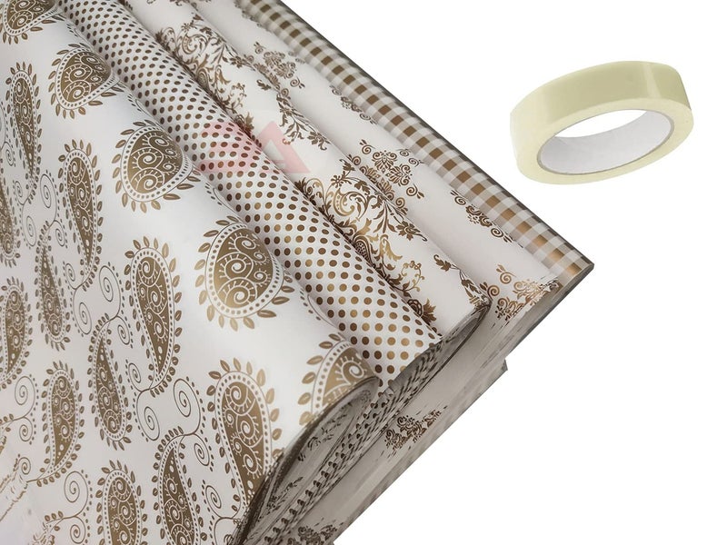 3A Featuretail Printed Gift Wrapping Paper(Assorted Design, Size - 19" x 28" In) Gifts Wrap Sheets, Premium Sheet for Birthday Gift Pack (Golden Gift Wrap Combo, 10pc Set) - Image 2