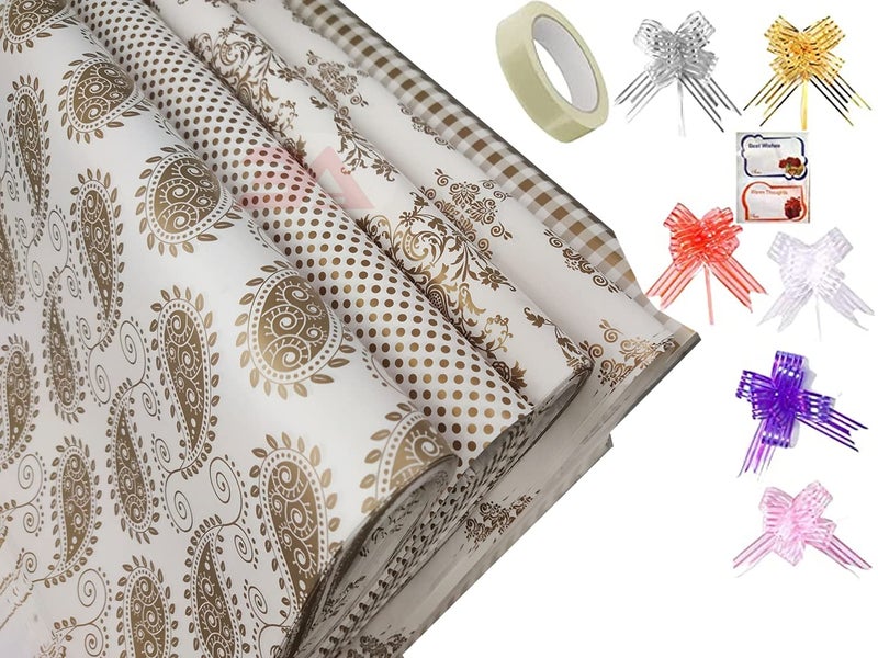 3A Featuretail Printed Gift Wrapping Paper(Assorted Design, Size - 19" x 28" In) Gifts Wrap Sheets, Premium Sheet for Birthday Gift Pack (Golden Gift Wrap Combo, 10pc Set) - Image 1