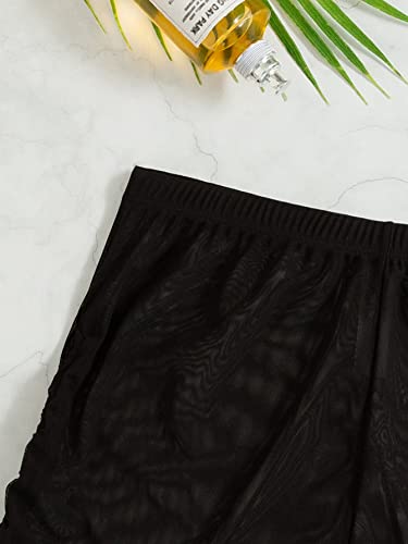 Falainetee Women's Drawstring Side Mesh Sheer Beach Summer Cover Up Shorts Bikini Bottoms Black S - Image 5