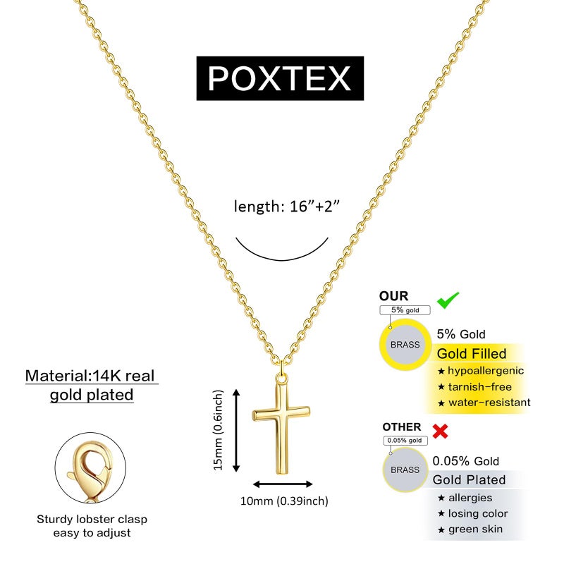 Poxtex Small Cross Necklace for Women Tiny Cross Pendant Choker Jewelry14K Gold Plated Jewelry Dainty Simple Cross Necklace Easter Gifts for Women Girls - Image 4