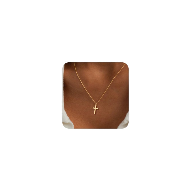 Poxtex Small Cross Necklace for Women Tiny Cross Pendant Choker Jewelry14K Gold Plated Jewelry Dainty Simple Cross Necklace Easter Gifts for Women Girls - Image 1