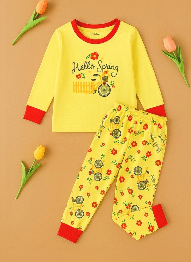 Kidbea Unisex Kids Floral Printed Night Suit with T-shirt and Jogger - Image 2