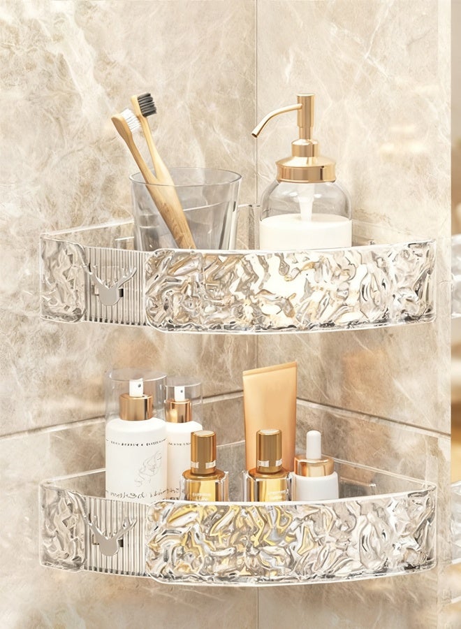 هايدو 2 قطعة رف حوض الاستحمام، رف زاوية الحمام لتنظيم وتخزين الحمام، منظم حوض بدون ثقوب، ملحقات حمام من ABS+PET شفاف (أبيض شفاف) - Image 1