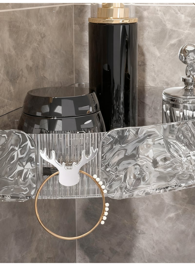 هايدو 2 قطعة رف حوض الاستحمام، رف زاوية الحمام لتنظيم وتخزين الحمام، منظم حوض بدون ثقوب، ملحقات حمام من ABS+PET شفاف (أبيض شفاف) - Image 3