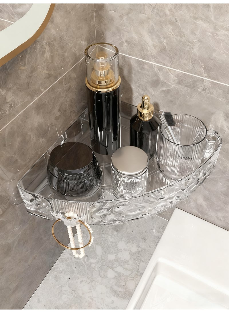 هايدو 2 قطعة رف حوض الاستحمام، رف زاوية الحمام لتنظيم وتخزين الحمام، منظم حوض بدون ثقوب، ملحقات حمام من ABS+PET شفاف (أبيض شفاف) - Image 4