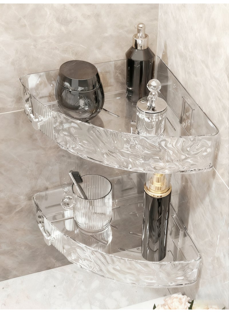 هايدو 2 قطعة رف حوض الاستحمام، رف زاوية الحمام لتنظيم وتخزين الحمام، منظم حوض بدون ثقوب، ملحقات حمام من ABS+PET شفاف (أبيض شفاف) - Image 5