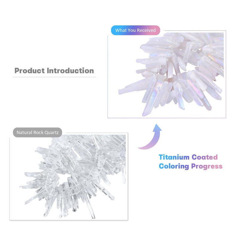 mookaitedecor Titanium Coated Rock Crystal Quartz Crystal Points Loose Beads Sticks Spikes Top Drilled 15 inches Strand - Image 2