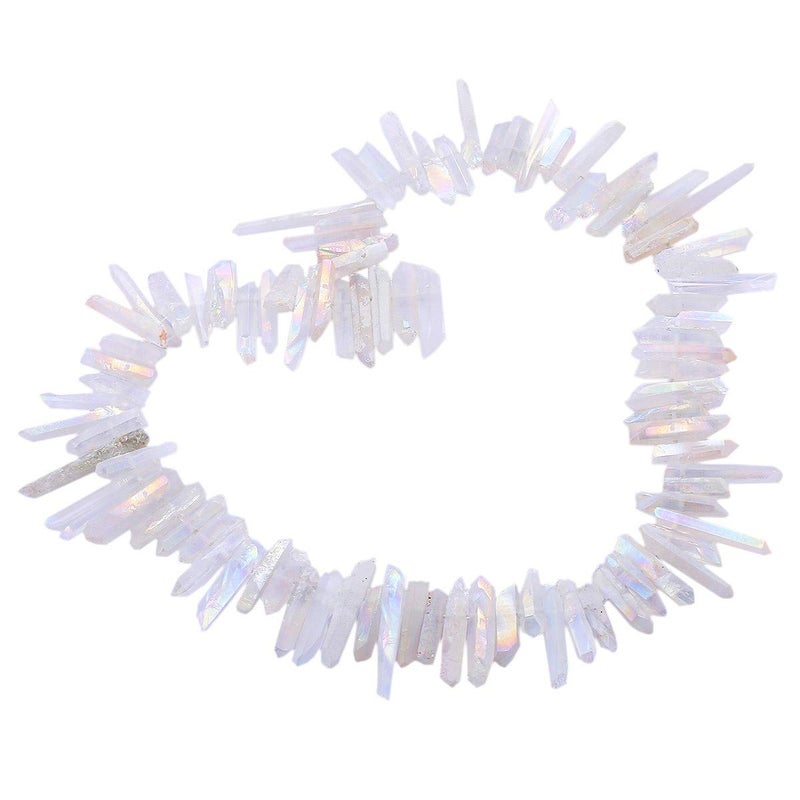 mookaitedecor Titanium Coated Rock Crystal Quartz Crystal Points Loose Beads Sticks Spikes Top Drilled 15 inches Strand - Image 3