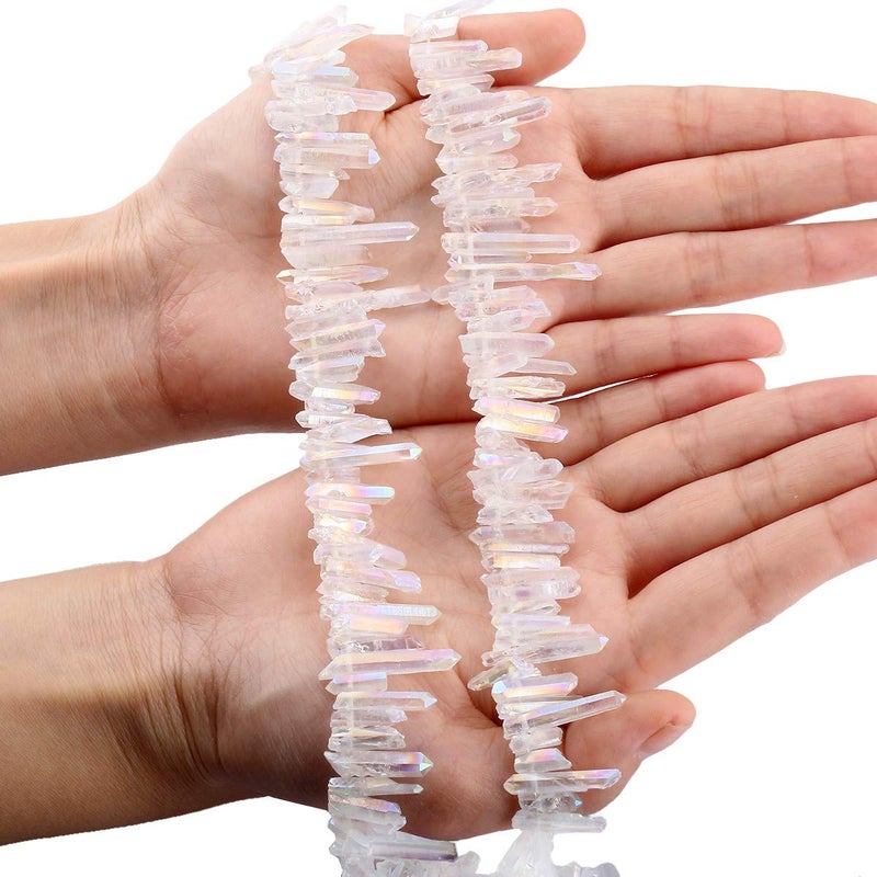 mookaitedecor Titanium Coated Rock Crystal Quartz Crystal Points Loose Beads Sticks Spikes Top Drilled 15 inches Strand - Image 4