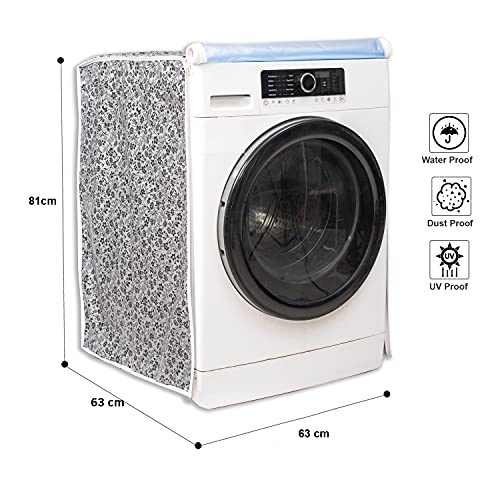 CLASSIC® Polyvinyl Chloride (PVC) Front Load Washing Machine Cover Suitable For IFB 7 Kg, 7.5 Kg, 8 Kg, 8.5 Kg (63Cms X 63Cms X 81Cms, Black & Grey) - Image 3