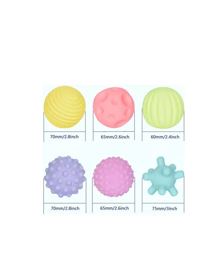 Loquat 6-Piece Colorful and Bright Touch Baby Multi-Texture Ball Set Soft Sensory Massage Balls Suitable for Babies 6-12 Months - Image 3