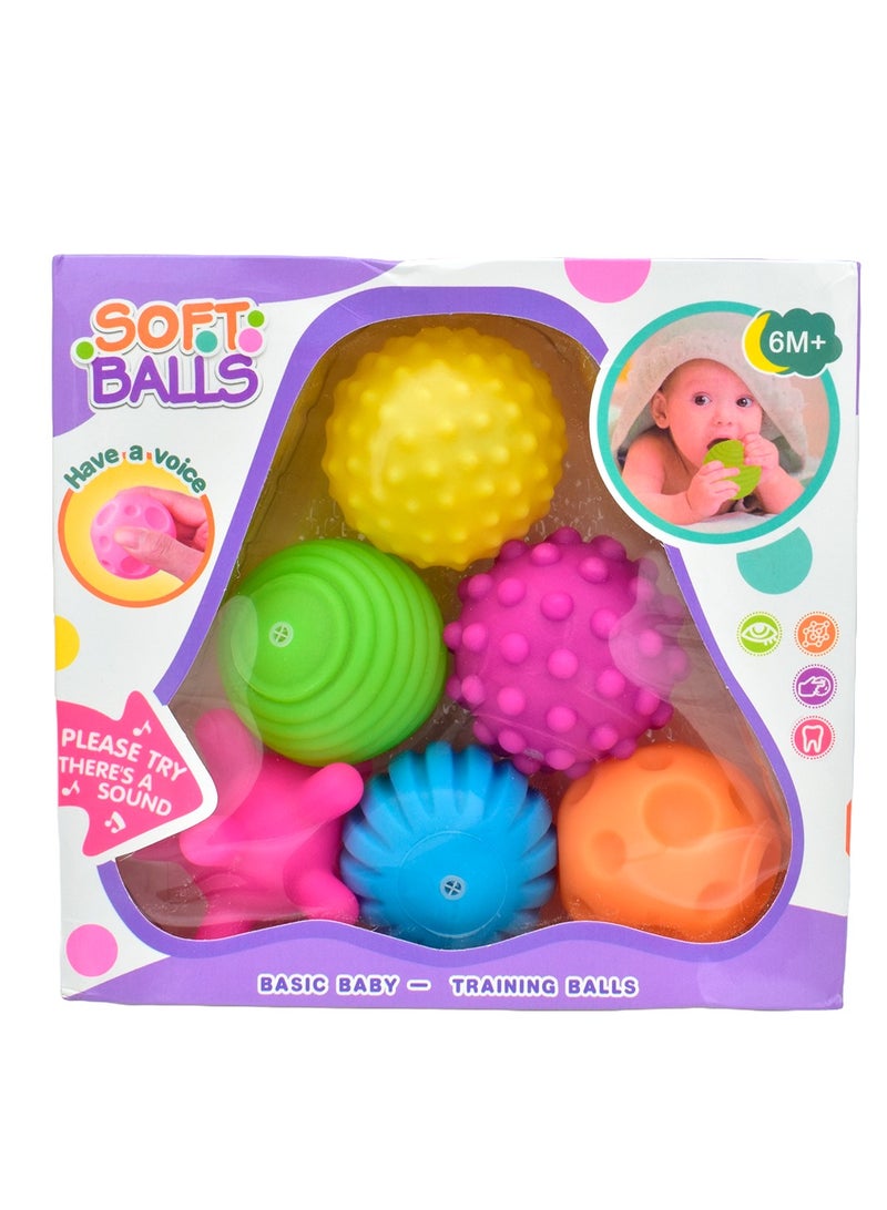 Loquat 6-Piece Colorful and Bright Touch Baby Multi-Texture Ball Set Soft Sensory Massage Balls Suitable for Babies 6-12 Months - Image 1