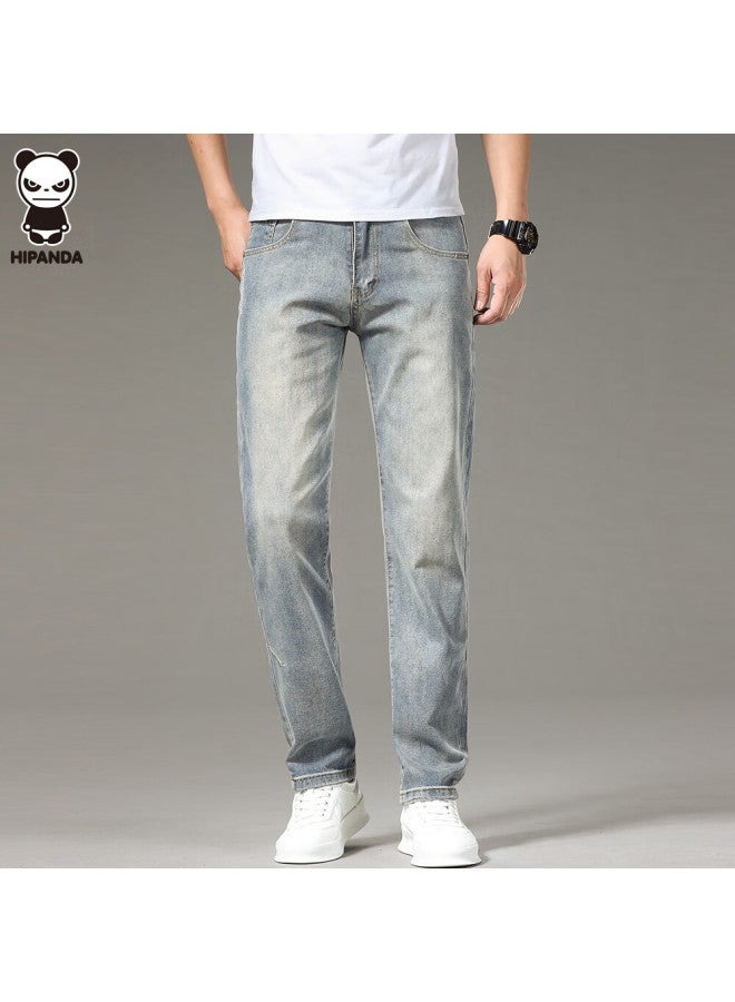 Hipanda American High Street Men's Denim Jeans Autumn Trendy Loose Straight Casual Wide-leg Pants Nostalgic Blue 36 - Image 1