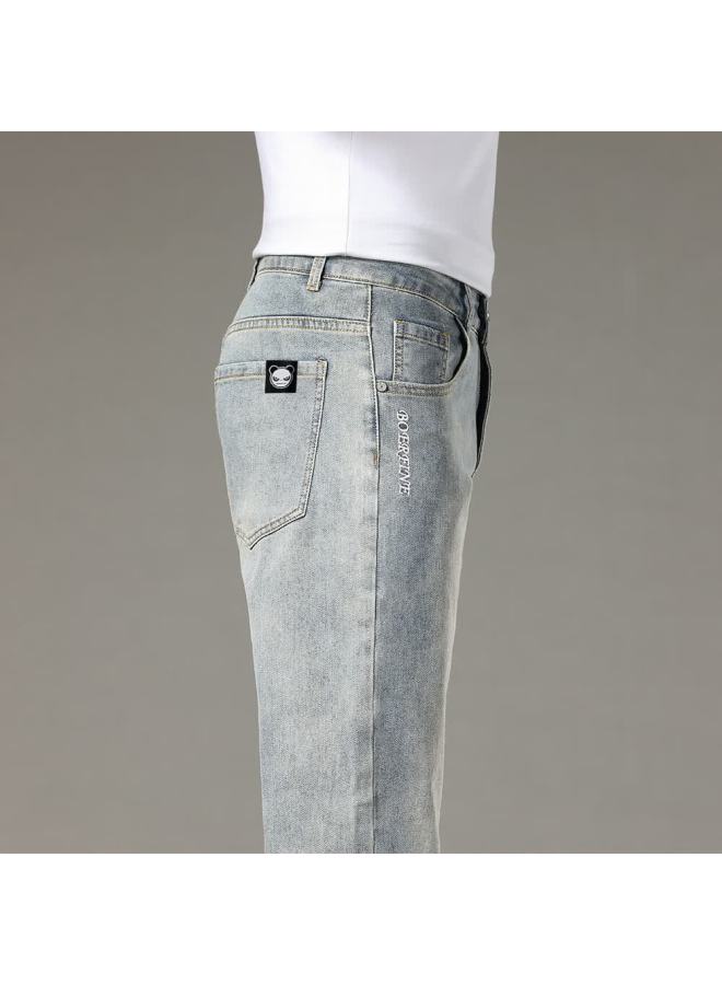 Hipanda American High Street Men's Denim Jeans Autumn Trendy Loose Straight Casual Wide-leg Pants Nostalgic Blue 36 - Image 4