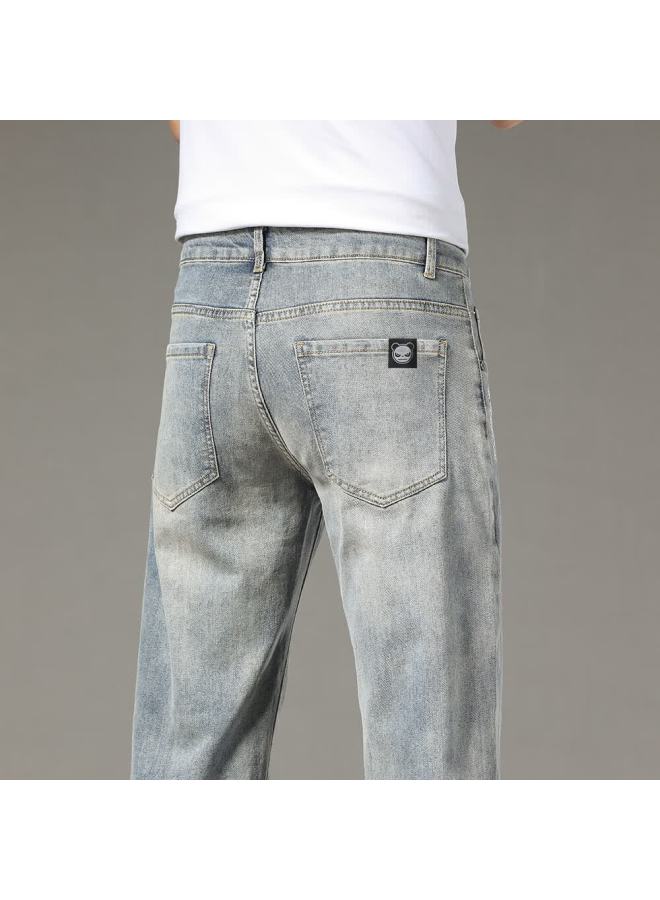 Hipanda American High Street Men's Denim Jeans Autumn Trendy Loose Straight Casual Wide-leg Pants Nostalgic Blue 36 - Image 5