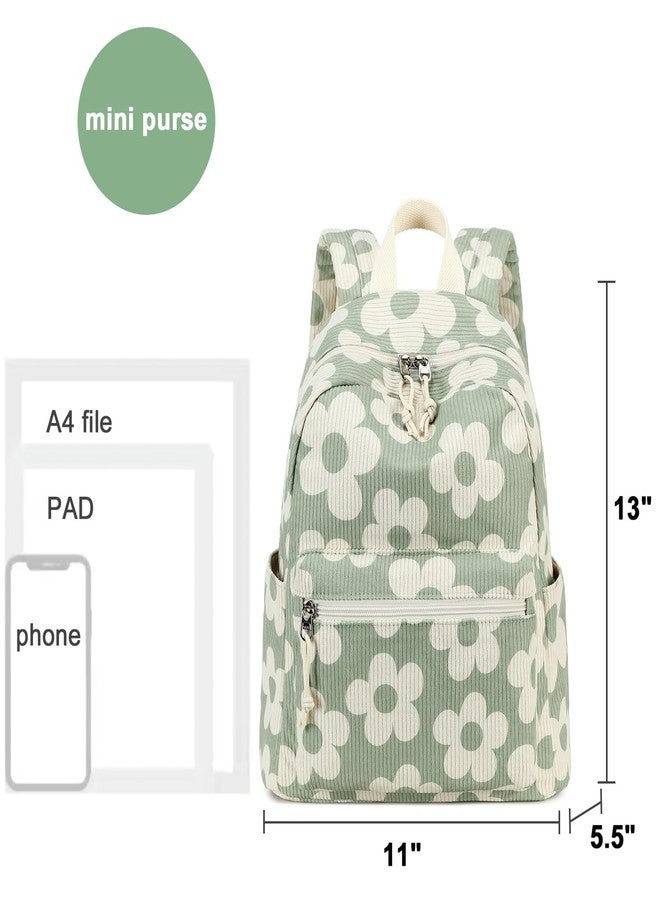 BLUBOON Girls Backpack Womens Mini Backpacks Purse Teens Cute Casual School Bookbag, Beige Flower Green Background, 13 x 11 x 5.5 inches, Rucksack Backpacks - Image 3