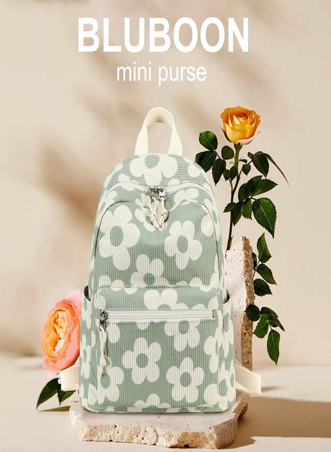 BLUBOON Girls Backpack Womens Mini Backpacks Purse Teens Cute Casual School Bookbag, Beige Flower Green Background, 13 x 11 x 5.5 inches, Rucksack Backpacks - Image 2