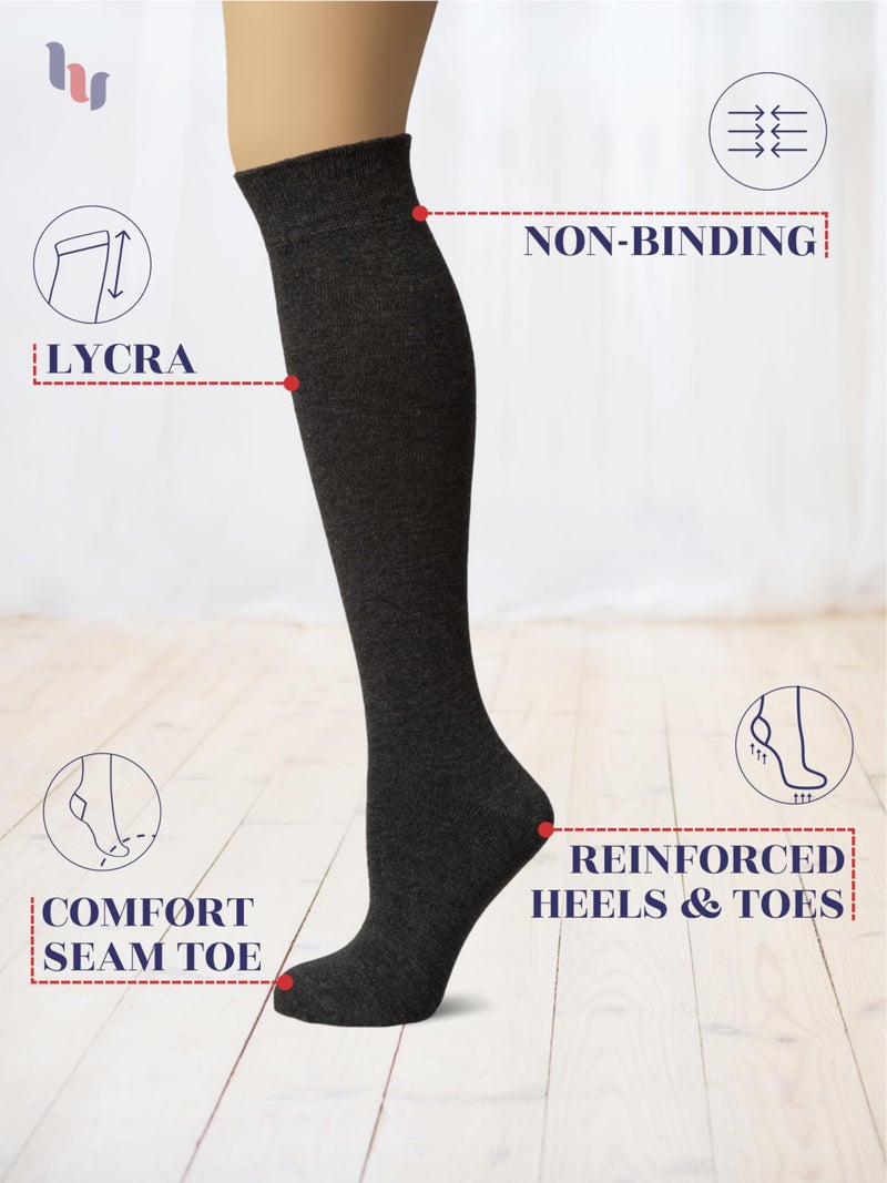Hugh Ugoli Women's Rayon Knee High Socks | Comfort Seam Long Dress Socks, Soft & Lightweight | 4 Pairs, Charcoal Black, Shoe Size: 8-11 - Image 3