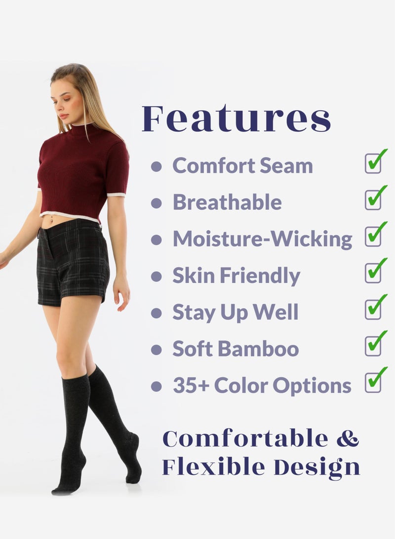 Hugh Ugoli Women's Rayon Knee High Socks | Comfort Seam Long Dress Socks, Soft & Lightweight | 4 Pairs, Charcoal Black, Shoe Size: 8-11 - Image 5