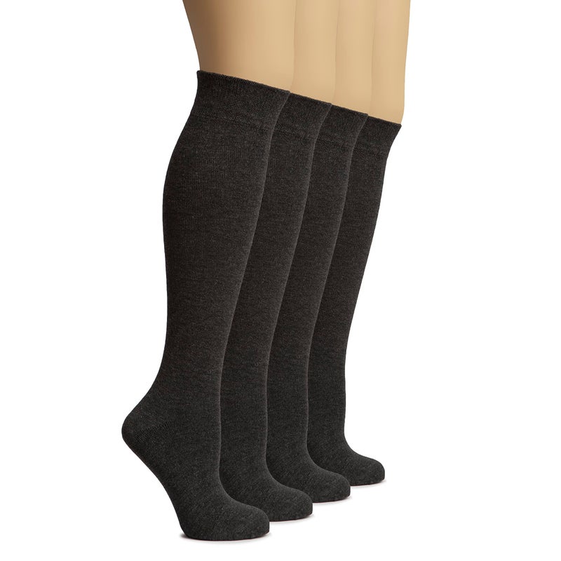 Hugh Ugoli Women's Rayon Knee High Socks | Comfort Seam Long Dress Socks, Soft & Lightweight | 4 Pairs, Charcoal Black, Shoe Size: 8-11 - Image 1
