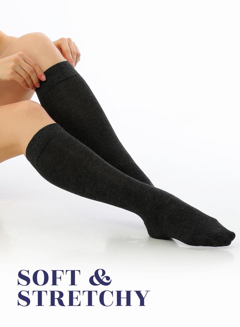 Hugh Ugoli Women's Rayon Knee High Socks | Comfort Seam Long Dress Socks, Soft & Lightweight | 4 Pairs, Charcoal Black, Shoe Size: 8-11 - Image 4