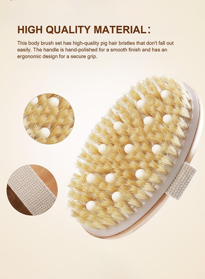 والالا مجموعة تنظيف جاف - فرشاة للجسم والوجه بشعيرات طبيعية، وحجر بركاني، وفرشاة تقشير خشبية بمقبض طويل للسيلوليت وتصريف اللمف، قابلة للفصل، 3 رؤوس فرشاة - Image 3