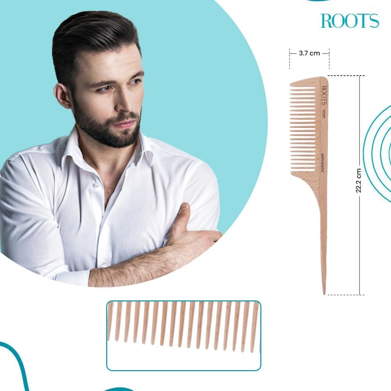 Roots Roots Wooden Dressing Combs Designed with Rat Tail Wide Teeth Wooden Comb Beech Wood Comfortable Use for men and Women Model No WD27 - Image 4