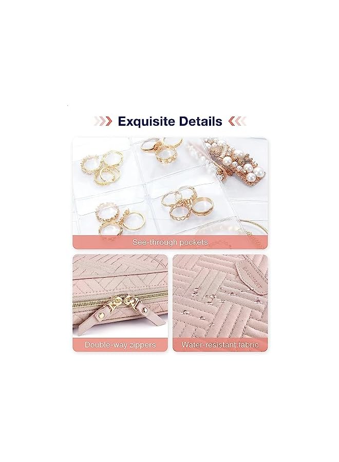 The Bros Jewelry Travel Organizer, Jewelry Case, Transparent Jewelry Storage, Book Ring Binder Jewelry Bags Clear Booklet Zipper Pouch Bag for Necklaces, Earrings, Rings, Bracelets (Pink)  - Image 2