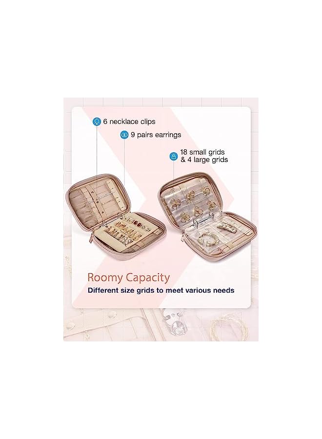 The Bros Jewelry Travel Organizer, Jewelry Case, Transparent Jewelry Storage, Book Ring Binder Jewelry Bags Clear Booklet Zipper Pouch Bag for Necklaces, Earrings, Rings, Bracelets (Pink)  - Image 5