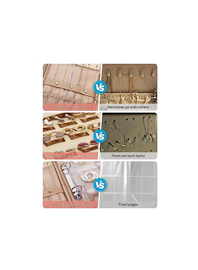 The Bros Jewelry Travel Organizer, Jewelry Case, Transparent Jewelry Storage, Book Ring Binder Jewelry Bags Clear Booklet Zipper Pouch Bag for Necklaces, Earrings, Rings, Bracelets (Pink)  - Image 4