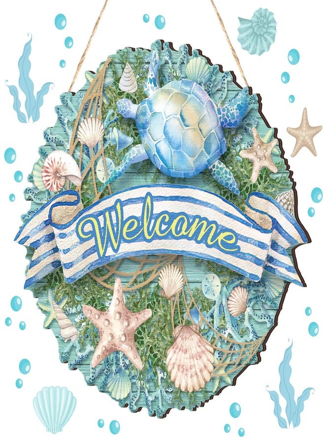 لافتة باب شاطئ السلاحف البحرية الصيفية في ياليكوب، لافتة ترحيبية بالصيف مع صورة سلحفاة بحرية لتزيين الباب الأمامي، لافتات معلقة على الباب، ديكور جداري ريفي، لوحة خشبية معلقة للمنزل والشرفة - Image 1